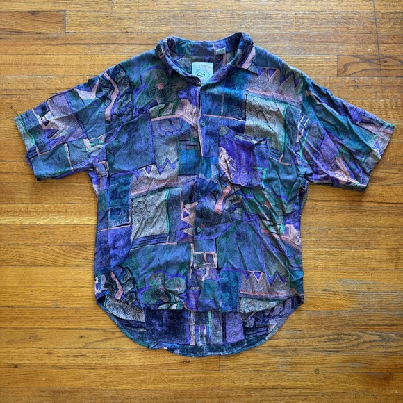 Cosi Collection Other - Cosi Collection Mens Large Vintage 90s Abstract Rayon Button Down Shirt Purple